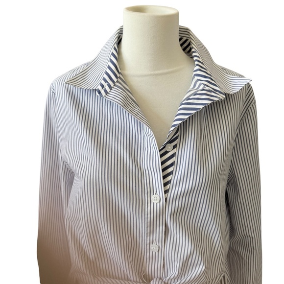 CHICOS TUNIC TOP STRIPED TIE WAIST LONG SLEEVES COASTAL GRANDMA NAUTICAL 8-10 - Picture 3 of 12